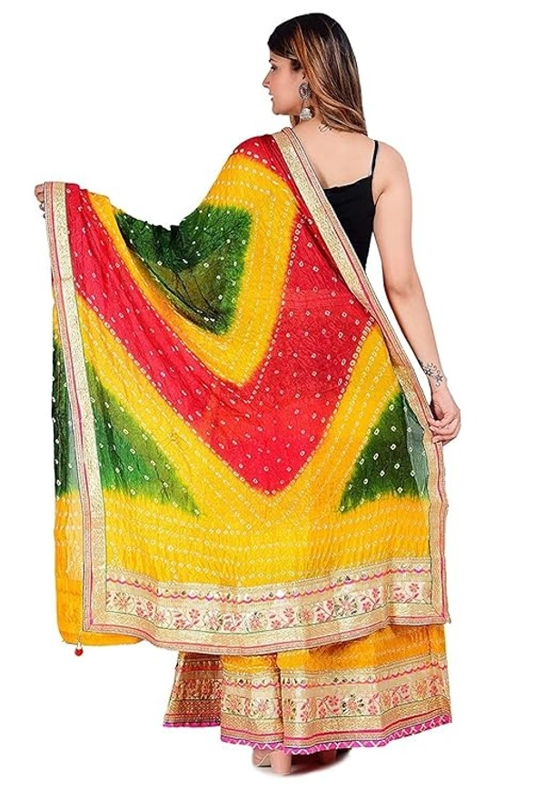 PK HUB Women's Jaipuri Crepe Lehenga Choli with Art Silk bandhej Dupatta Gota Patti Work - Free Size