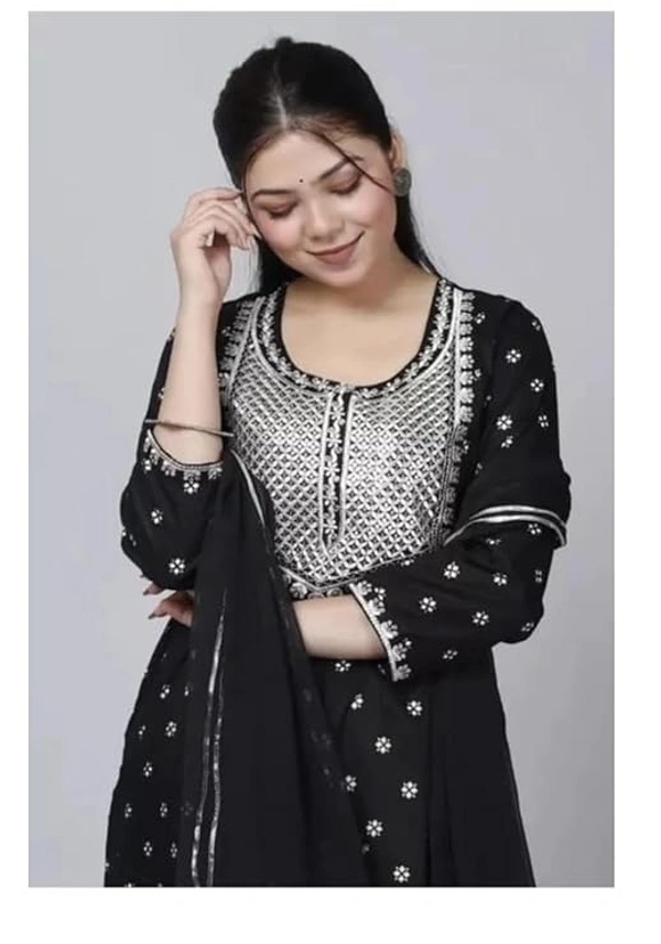 PK HUB Women’s Cotton Blend Embroidered Nayra Cut Kurti with Pant and Dupatta – Elegant 3-Piece Kurta Set for Girls & Women - XXL, Black