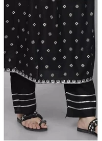 PK HUB Women’s Cotton Blend Embroidered Nayra Cut Kurti with Pant and Dupatta – Elegant 3-Piece Kurta Set for Girls & Women - XXL, Black