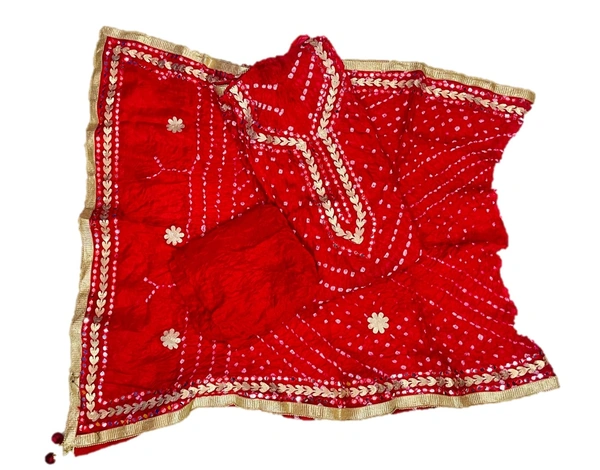 Art Silk Bandhani Gota Patti Work Un-Stitched Salwar Suit Dress Material - Red