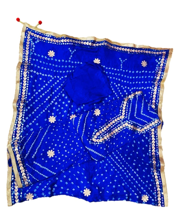 Art Silk Bandhani Gota Patti Work Un-Stitched Salwar Suit Dress Material - Blue
