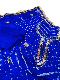 Art Silk Bandhani Gota Patti Work Un-Stitched Salwar Suit Dress Material - Blue