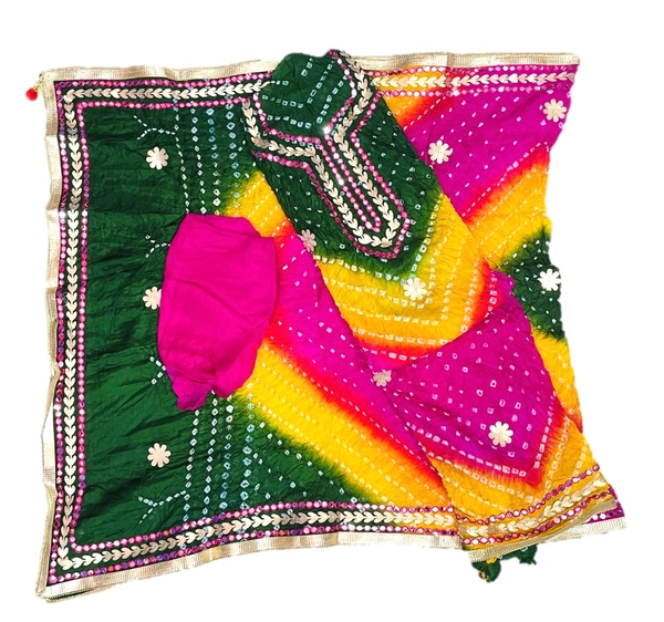 Art Silk Bandhani Gota Patti Work Un-Stitched Salwar Suit Dress Material - Multicolor