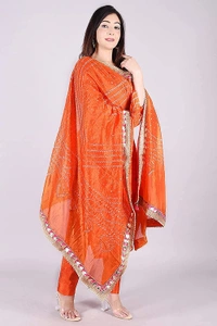 Art Silk Bandhani Gota Patti Work Un-Stitched Salwar Suit Dress Material - Multicolor