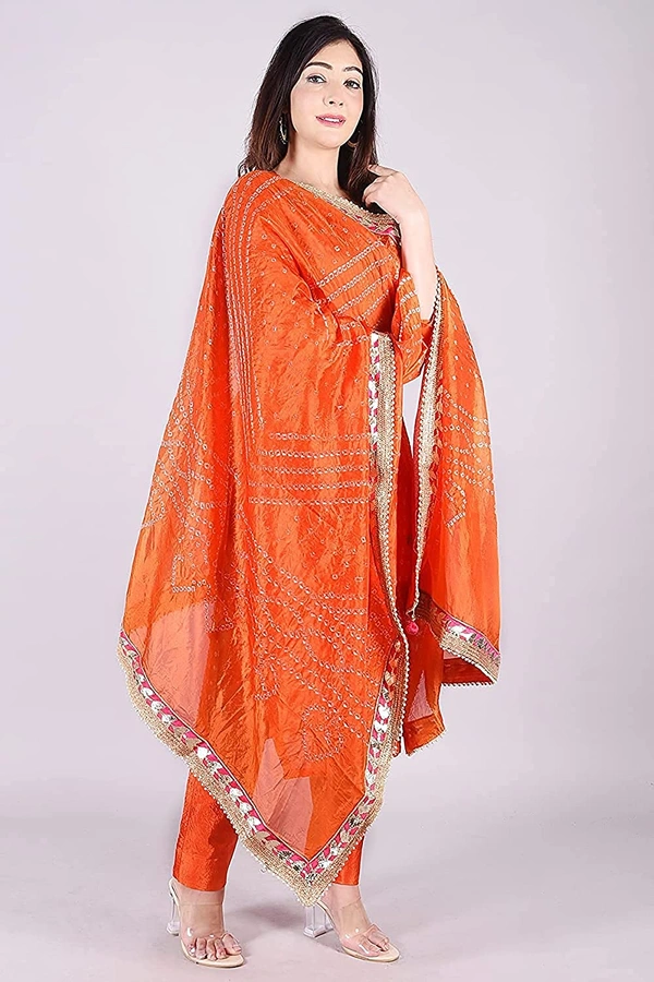 Art Silk Bandhani Gota Patti Work Un-Stitched Salwar Suit Dress Material - Multicolor