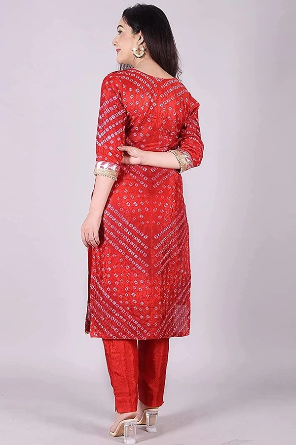Art Silk Bandhani Gota Patti Work Un-Stitched Salwar Suit Dress Material - Red