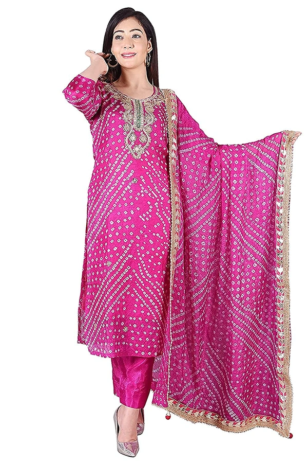 Art Silk Bandhani Gota Patti Work Un-Stitched Salwar Suit Dress Material - Pink
