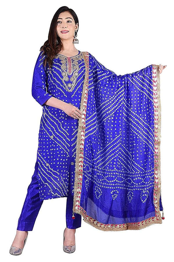 Art Silk Bandhani Gota Patti Work Un-Stitched Salwar Suit Dress Material - Blue