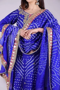 Art Silk Bandhani Gota Patti Work Un-Stitched Salwar Suit Dress Material - Blue