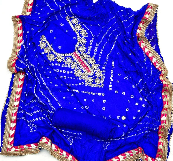 Art Silk Bandhani Gota Patti Work Un-Stitched Salwar Suit Dress Material - Blue