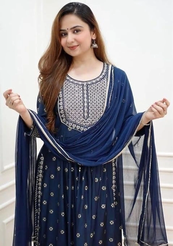 PK HUB Women’s Cotton Blend Embroidered Nayra Cut Kurti with Pant and Dupatta – Elegant 3-Piece Kurta Set for Girls & Women - XXL, BLUE