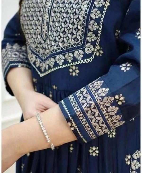 PK HUB Women’s Cotton Blend Embroidered Nayra Cut Kurti with Pant and Dupatta – Elegant 3-Piece Kurta Set for Girls & Women - XXL, BLUE