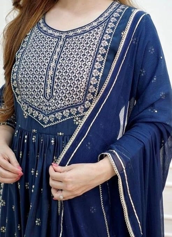 PK HUB Women’s Cotton Blend Embroidered Nayra Cut Kurti with Pant and Dupatta – Elegant 3-Piece Kurta Set for Girls & Women - XXL, BLUE