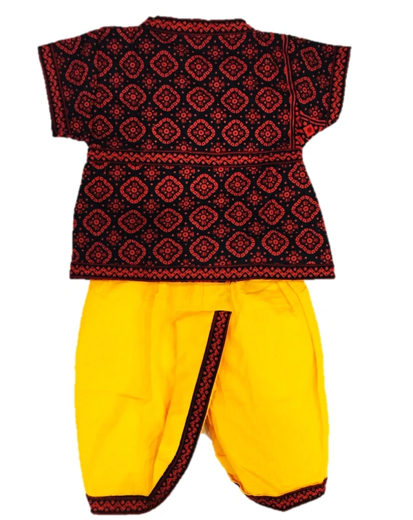 Boys Kids Ethnic Design Printed Cotton Dhoti Kurta Chaniya Choli Set For Casual, Festival, occasional Boys set,Mirror work - 6M - 12M