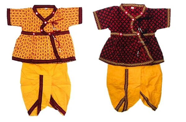 Boys Kids Ethnic Printed Design Cotton Dhoti Kurta Chaniya Choli Set For Casual, Festival, occasional Boys set - 2Y - 3Y