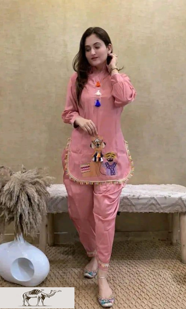PK HUB Women's Embroidered Rayon Camel embroidery work  A-Line Kurti with Dhoti Pant - XXL, Pink