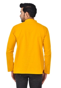 Handloom Khadi Cotton Traditional Men's Short Modi Yellow Kurta Full Sleeves Regular Fit and Round Collar - X-Large