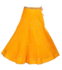 Lehenga Georgette with Bandhej Dupatta With Gota Patti Border & Dupin Blouse, Free Size - Yellow
