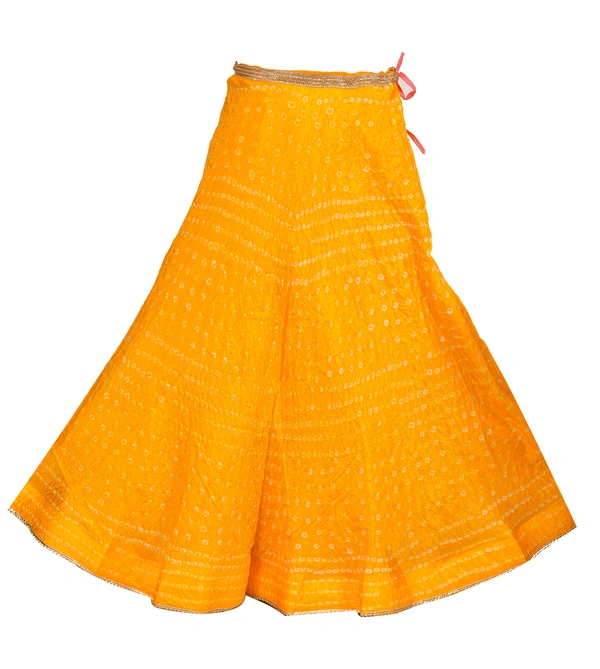 Lehenga Georgette with Bandhej Dupatta With Gota Patti Border & Dupin Blouse, Free Size - Yellow