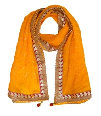 Lehenga Georgette with Bandhej Dupatta With Gota Patti Border & Dupin Blouse, Free Size - Yellow