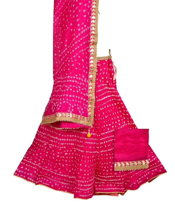 Lehenga Georgette with Bandhej Dupatta With Gota Patti Border & Dupin Blouse, Free Size - Pink