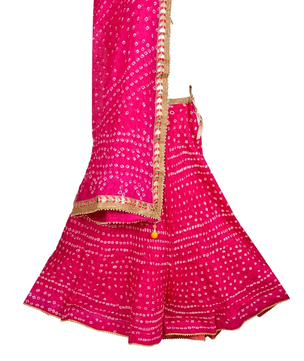 Lehenga Georgette with Bandhej Dupatta With Gota Patti Border & Dupin Blouse, Free Size - Pink