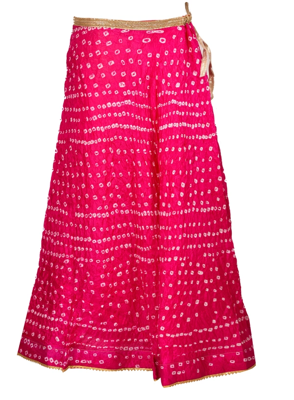 Lehenga Georgette with Bandhej Dupatta With Gota Patti Border & Dupin Blouse, Free Size - Pink