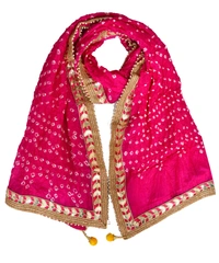 Lehenga Georgette with Bandhej Dupatta With Gota Patti Border & Dupin Blouse, Free Size - Pink