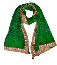 Lehenga Georgette with Bandhej Dupatta With Gota Patti Border & Dupin Blouse, Free Size - Green