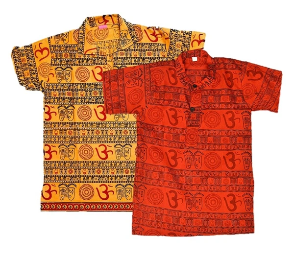 Om Printed Cotton Short Kurta T-shirt for Baby/Boys/Girls Red & Yellow (COMBO-2) - 8Y - 9Y