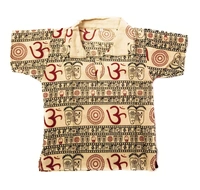Om Printed Cotton Short Kurta T-shirt for Baby/Boys/Girls Beige & Black (COMBO-2) - 1Y - 2Y