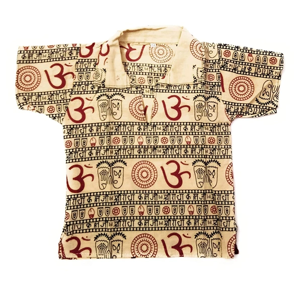 Om Printed Cotton Short Kurta T-shirt for Baby/Boys/Girls Beige & Black (COMBO-2) - 1Y - 2Y