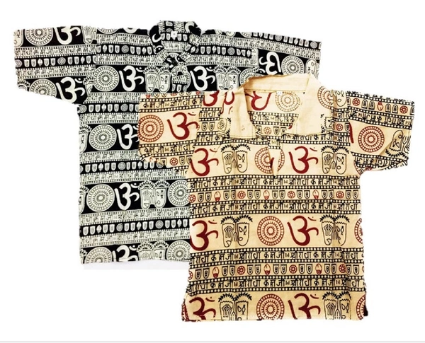 Om Printed Cotton Short Kurta T-shirt for Baby/Boys/Girls Beige & Black (COMBO-2) - 5Y - 6Y
