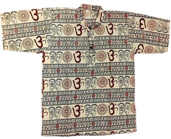 Om Printed Cotton Short Kurta T-shirt for Baby/Boys/Girls Beige & Black (COMBO-2) - 5Y - 6Y