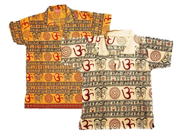Om Printed Cotton Short Kurta T-shirt for Baby/Boys/Girls Beige & Yellow (COMBO-2) - 18M -24M