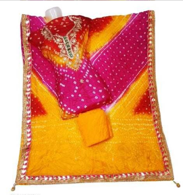 PK HUB Bandhani Hand Work Dress Suit  Material for women