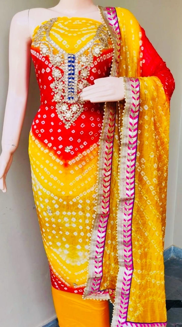 PK HUB Bandhani Hand Work Dress Suit  Material for women