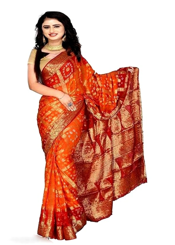 PK HUB BANDHANI Women's Jaipuri Rajasthani Art Silk Bandhani Bandhej Banarasi Gharchola Saree