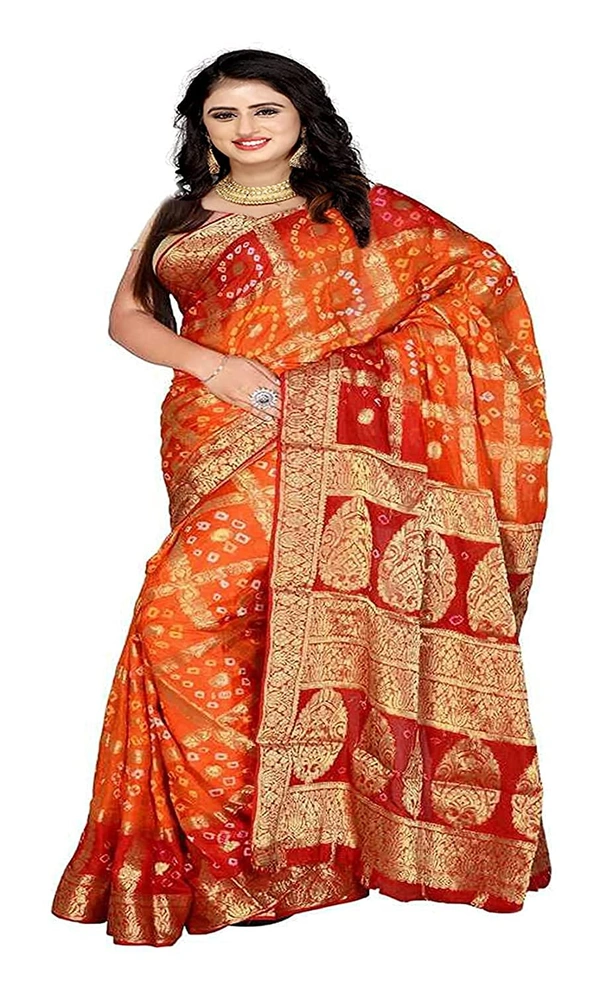 PK HUB BANDHANI Women's Jaipuri Rajasthani Art Silk Bandhani Bandhej Banarasi Gharchola Saree