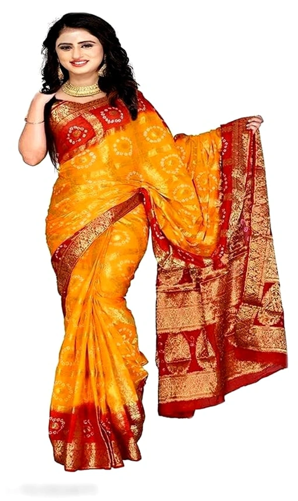 PK HUB BANDHANI Women's Jaipuri Rajasthani Art Silk Bandhani Bandhej Banarasi Gharchola Saree