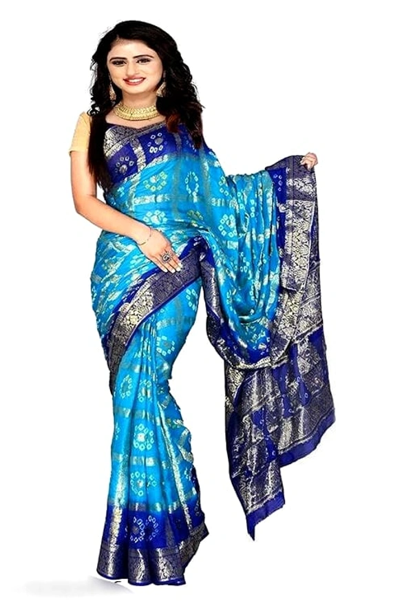 PK HUB BANDHANI Women's Jaipuri Rajasthani Art Silk Bandhani Bandhej Banarasi Gharchola Saree