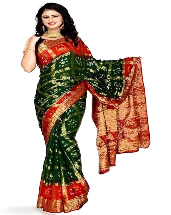 PK HUB BANDHANI Women's Jaipuri Rajasthani Art Silk Bandhani Bandhej Banarasi Gharchola Saree