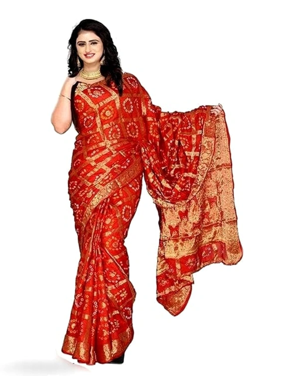 PK HUB BANDHANI Women's Jaipuri Rajasthani Art Silk Bandhani Bandhej Banarasi Gharchola Saree