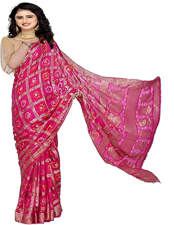 PK HUB BANDHANI Women's Jaipuri Rajasthani Art Silk Bandhani Bandhej Banarasi Gharchola Saree
