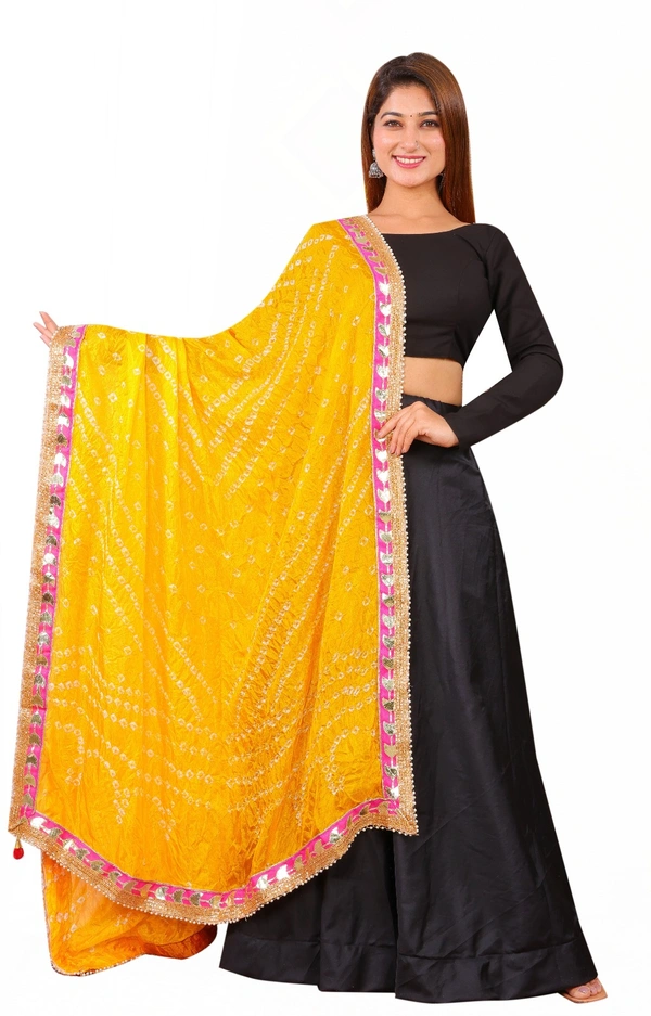 PK HUB Dresses Jaipuri Rajasthani Women's Art Silk Bandhani Bandhej Dupatta With Heavy GOTA PATTI WORK - Free Size, Yellow