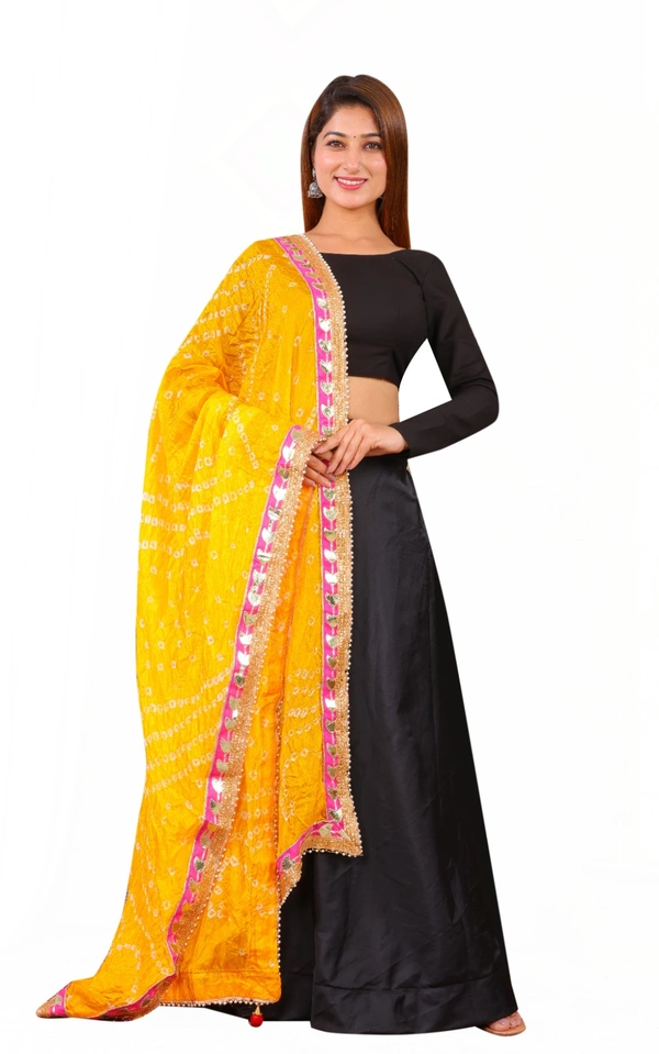 PK HUB Dresses Jaipuri Rajasthani Women's Art Silk Bandhani Bandhej Dupatta With Heavy GOTA PATTI WORK - Free Size, Yellow