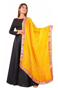PK HUB Dresses Jaipuri Rajasthani Women's Art Silk Bandhani Bandhej Dupatta With Heavy GOTA PATTI WORK - Free Size, Yellow
