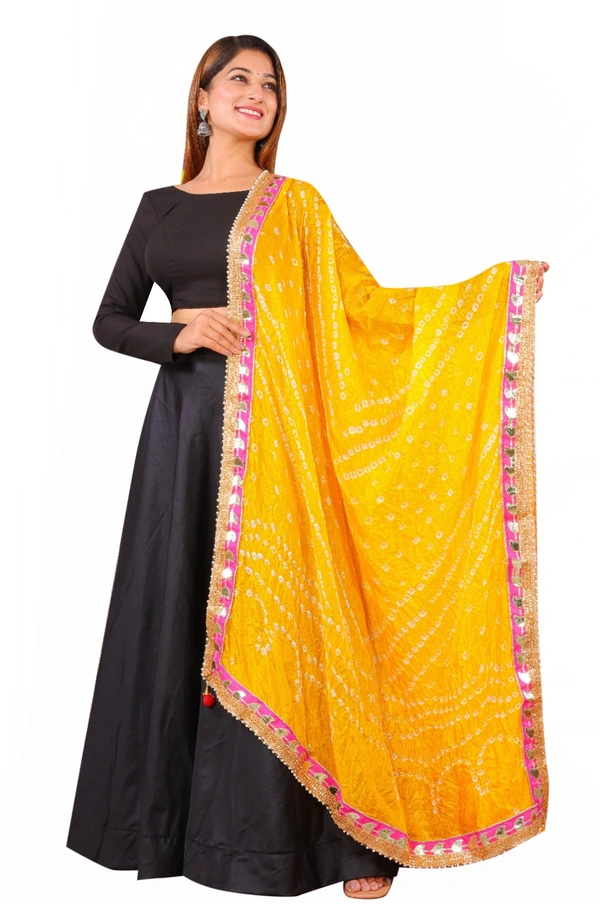 PK HUB Dresses Jaipuri Rajasthani Women's Art Silk Bandhani Bandhej Dupatta With Heavy GOTA PATTI WORK - Free Size, Yellow