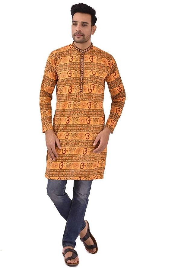PK HUB FULL Sleeves Cotton Casual OM Printed Shirts for Men - M, 200, Yellow