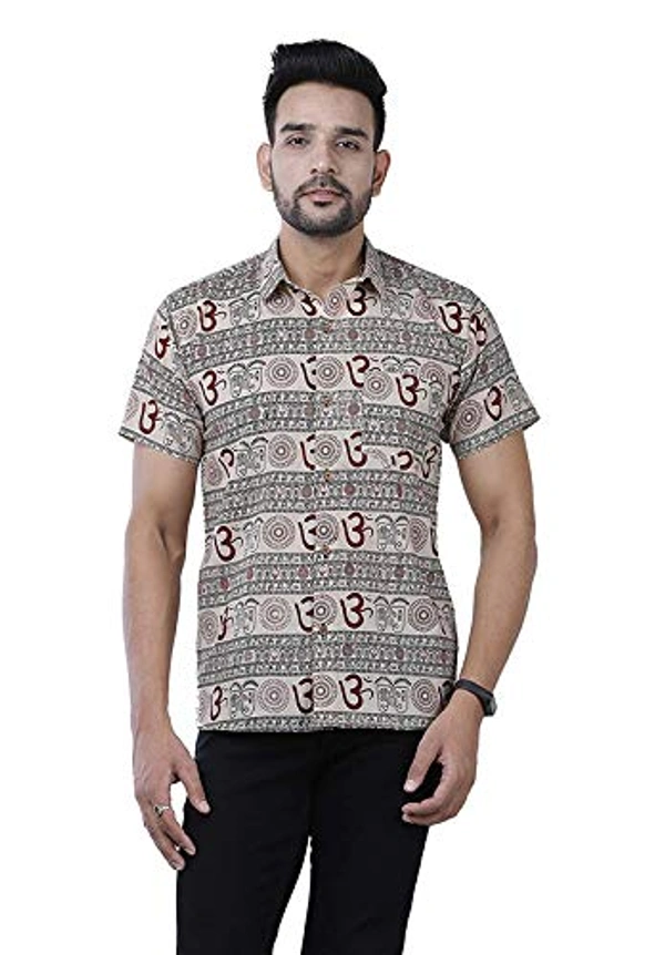 PK HUB Half Sleeves Cotton Casual om Printed Shirts for Men - L, 200, Beige